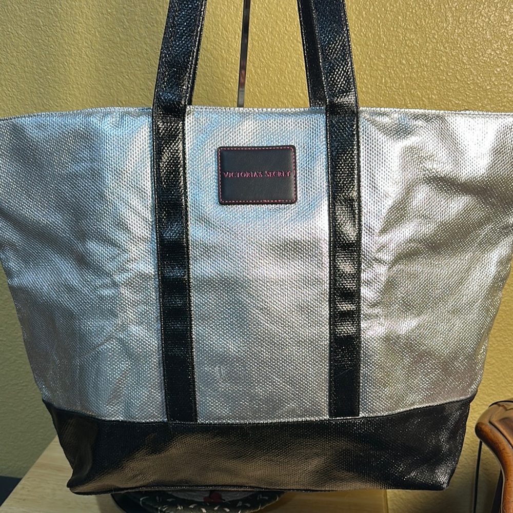 Victoria's Secret Metallic Silver and Black Tote